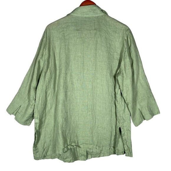 Linda Allard Ellen Tracy 100% Washable Linen Tunic 18 Green Button Down Shirt - Picture 2 of 10